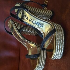 Tom Ford Metallic Rope Ankle-Strap Platform heels